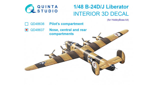 B-24D/J Consolidated, Liberator. 3D декали (HOBBY BOSS) - 1/48 QUINTA STUDIO QD48637 B-24D/J Consolidated, Liberator. 3D декали (HOBBY BOSS) - 1/48 QUINTA STUDIO QD48637