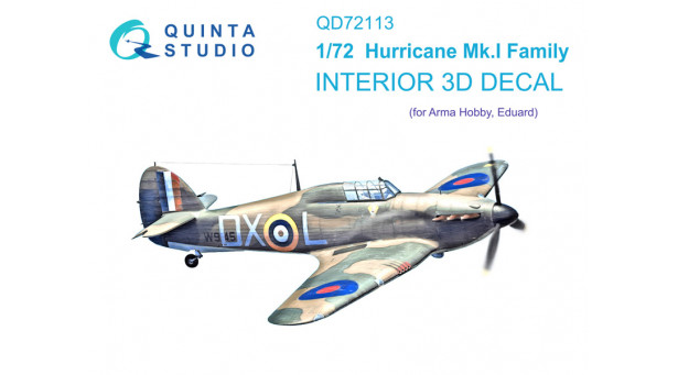 Hurricane Mk. I Hawker. 3D декали (ARMA HOBBY) - 1/72 QUINTA STUDIO QD72113 Hurricane Mk. I Hawker. 3D декали (ARMA HOBBY) - 1/72 QUINTA STUDIO QD72113