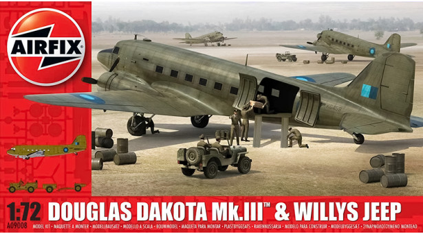 Dakota Mk. III Douglas / Willys MB, Jeep - 1/72 AIRFIX A09008. Комплект из двух сборных моделей