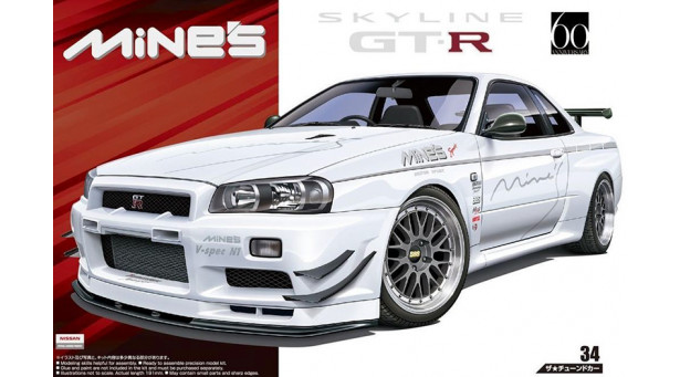 Nissan Skyline GT-R (BNR34) 2002 - 1/24 AOSHIMA 053652 TUNED CAR No. 34 Nissan Skyline GT-R (BNR34) 2002 - 1/24 AOSHIMA 053652 TUNED CAR No. 34