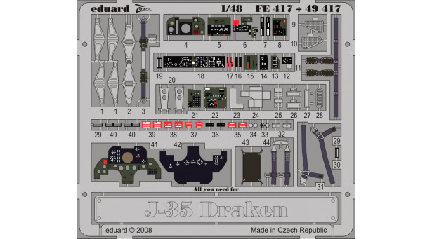 Фототравление для J 35F/J SAAB, Saab 35, Draken (HASEGAWA) - 1/48 EDUARD BIG4903. Набор афтермаркета