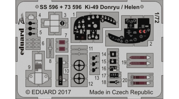 Фототравление для Ki-49-I/IIa Nakajima, Donryu, Helen (HASEGAWA) - 1/72 EDUARD SS596. Набор афтермаркета