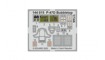 Фототравление для P-47D Republic, Thunderbolt, Bubbletop (PLATZ, EDUARD) - EDUARD 144015 1/144