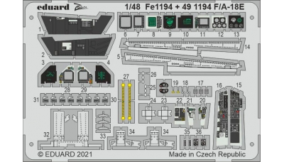 Фототравление для F/A-18E Boeing, McDonnell Douglas, Super Hornet (MENG) - EDUARD FE1194 1/48