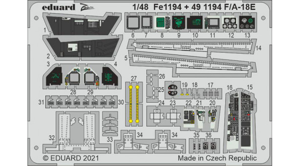 Фототравление для F/A-18E Boeing, McDonnell Douglas, Super Hornet (MENG) - 1/48 EDUARD FE1194. Набор афтермаркета