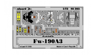 Фототравление для Fw 190A-3 Focke-Wulf, Würger, Shrike (TAMIYA) - EDUARD SS203 1/72
