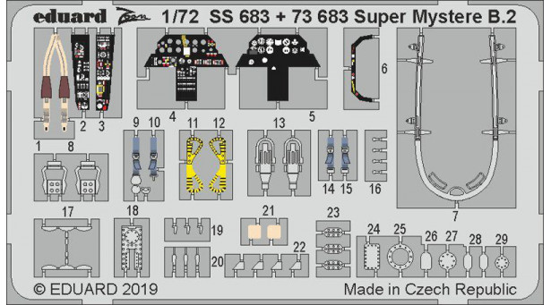 Фототравление для Super Mystère B.2, Sa'ar, Dassault, IAI (SPECIAL HOBBY) - 1/72 EDUARD 73683. Набор афтермаркета