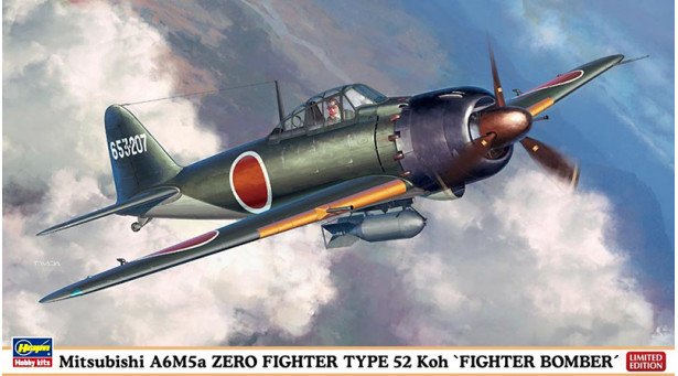 A6M5a Type 52a (Kou) Fighter Bomber Mitsubishi, Zero-sen, Zeke, Zero, Rei-sen - 1/48 HASEGAWA 07304. Limited Edition A6M5a Type 52a (Kou) Fighter Bomber Mitsubishi, Zero-sen, Zeke, Zero, Rei-sen - 1/48 HASEGAWA 07304. Limited Edition