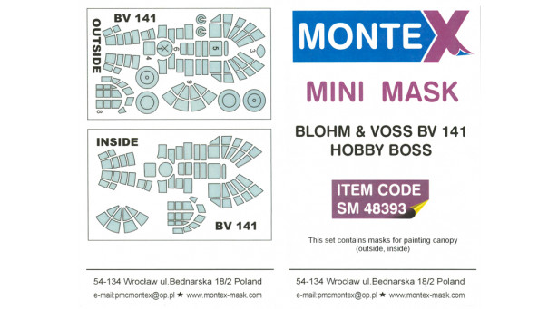 Маски для BV 141B-0 & B-1 Blohm & Voss (HOBBY BOSS) - 1/48 MONTEX SM48393. Набор афтермаркета.