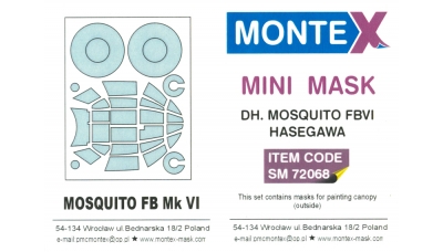 Маски для Mosquito B Mk. IV De Havilland (HASEGAWA) - MONTEX SM72068 1/72