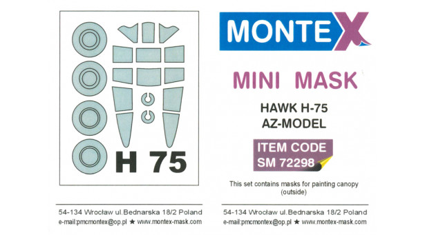 Маски для Hawk H75A/C/Mohawk Mk. IV/P-36G Curtiss (AZ MODEL) - 1/72 MONTEX SM72298. Набор афтермаркета.