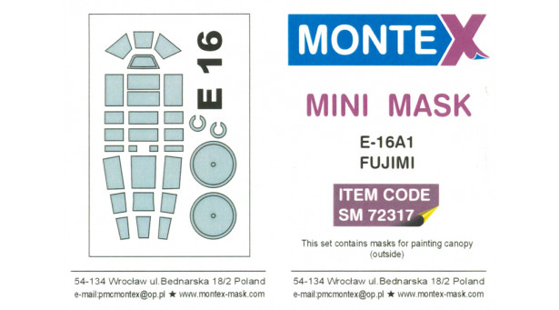 Маски для E16A1 Model 11 Aichi, Zuiun, Paul (FUJIMI) - 1/72 MONTEX SM72317. Набор афтермаркета.