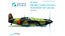 Советский истребитель КБ Яковлева Тип 1. 3D декали - QUINTA STUDIO QD48003 1/48
