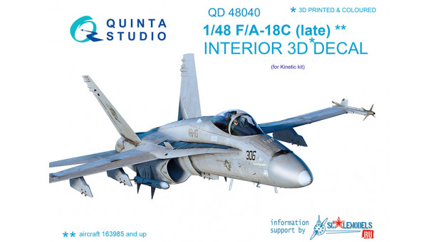 F/A-18C McDonnell Douglas, Hornet. 3D декали (KINETIC) - 1/48 QUINTA STUDIO QD48040