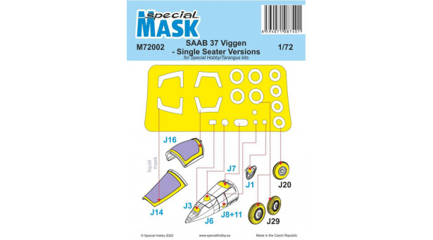 Маски для AJ/AJS/AJSF/AJSH/JA/SF/SH 37 SAAB, Saab 37, Viggen (SPECIAL HOBBY, TARANGUS) - 1/72 SPECIAL HOBBY M72002. Набор афтермаркета.