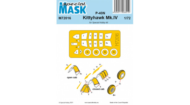 Маски для P-40N Warhawk / Kittyhawk Mk. IV, Curtiss (SPECIAL HOBBY) - 1/72 SPECIAL HOBBY M72016. Набор афтермаркета.