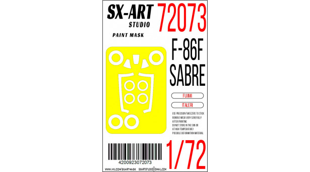 Маски для F-86F-30/40 North American Aviation (NAA), Sabre, Sabrejet (FUJIMI, ITALERI) - 1/72 SX-ART 72073. Набор афтермаркета.